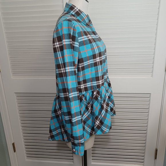 Sundance Hayden Creek Blue Plaid Flannel Peplum Top Plaid Size Large - Picture 10 of 15